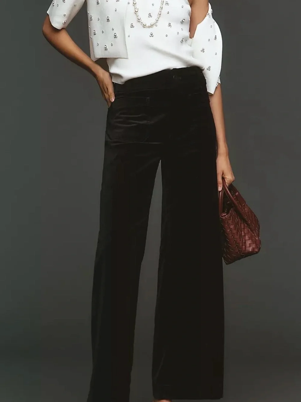Anthropologie “Collette” Wide-Leg Velvet Pants in Black